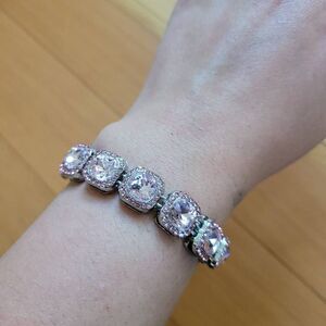 y2k pink & silver square gem‎ bracelet cute coquette girly feminine mcbling